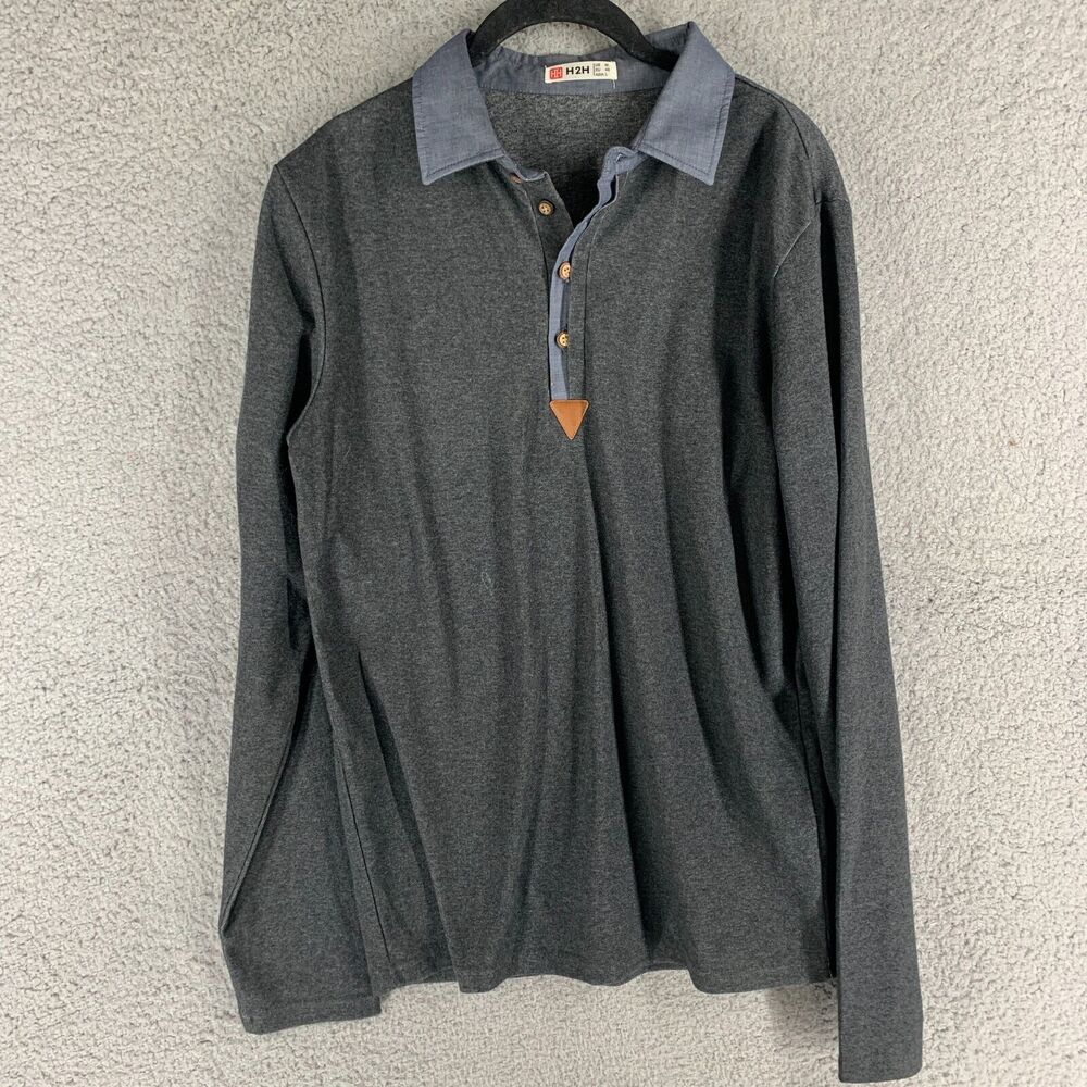 H2H Polo Mens Medium Gray Long Sleeve Knit Shirt Head 2 Head‎